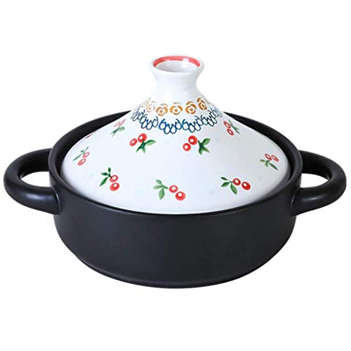 MYYINGBIN 7.9 Inches White Flower Painted Moroccan Tagine Pot Clay Ceramics Casseroles Slow Cooker with Anti-Scalding Handle Easy to Clean