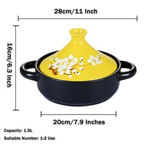 MYYINGBIN 7.9 Inches White Flower Painted Moroccan Tagine Pot Clay Ceramics Casseroles Slow Cooker with Anti-Scalding Handle Easy to Clean