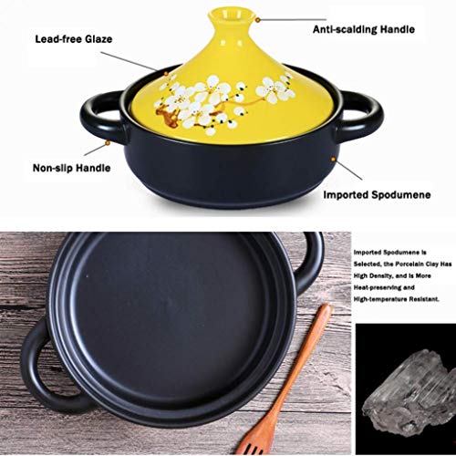 MYYINGBIN 7.9 Inches White Flower Painted Moroccan Tagine Pot Clay Ceramics Casseroles Slow Cooker with Anti-Scalding Handle Easy to Clean