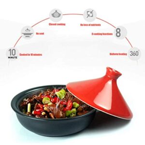 MYYINGBIN 23cm Ceramic Tagine Pot Stew Casserole Slow Cooker Lead Free with Wooden Shovel and Tray High Temperature Resistant, Red