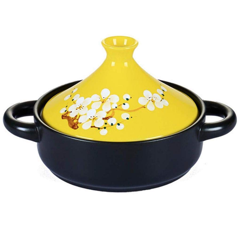 MYYINGBIN 20cm Ceramics Tagine Pot Lead Free Casserole with Lids Anti-Scalding Handle Yellow Stewpot, Gift for Wedding Housewarming