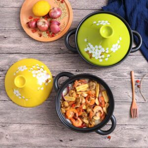 MYYINGBIN 20cm Ceramics Tagine Pot Lead Free Casserole with Lids Anti-Scalding Handle Yellow Stewpot, Gift for Wedding Housewarming