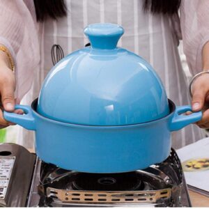 MYYINGBIN Blue Moroccan Tagine Pot Ceramic Stewpot Slow Cooker Anti-Scalding Handle Casserole Easy to Clean