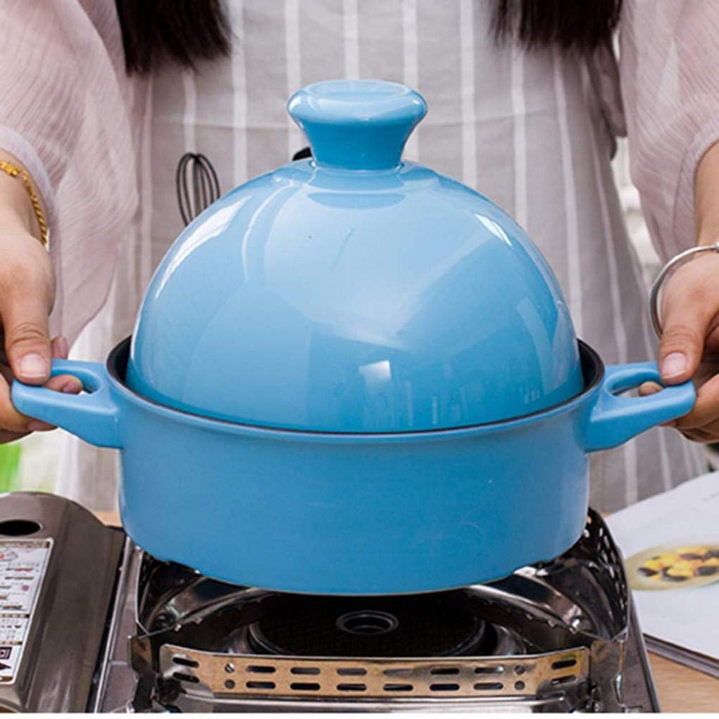 MYYINGBIN Blue Moroccan Tagine Pot Ceramic Stewpot Slow Cooker Anti-Scalding Handle Casserole Easy to Clean