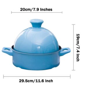 MYYINGBIN Blue Moroccan Tagine Pot Ceramic Stewpot Slow Cooker Anti-Scalding Handle Casserole Easy to Clean