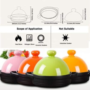 MYYINGBIN Orange Tagine Pot Heat-Resistant Ceramics Slow Cooker Micro Pressure Cooker Clay Casseroles with Anti-Scalding Handle, 21.5cm