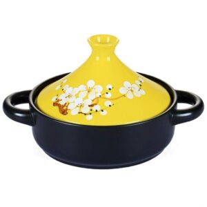 myyingbin yellow hand painted moroccan tagine pot ceramics clay casseroles stewpot slow cooker anti-scalding handle, 1.5l