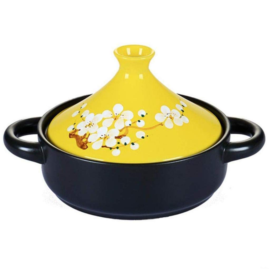 MYYINGBIN Yellow Hand Painted Moroccan Tagine Pot Ceramics Clay Casseroles Stewpot Slow Cooker Anti-Scalding Handle, 1.5L