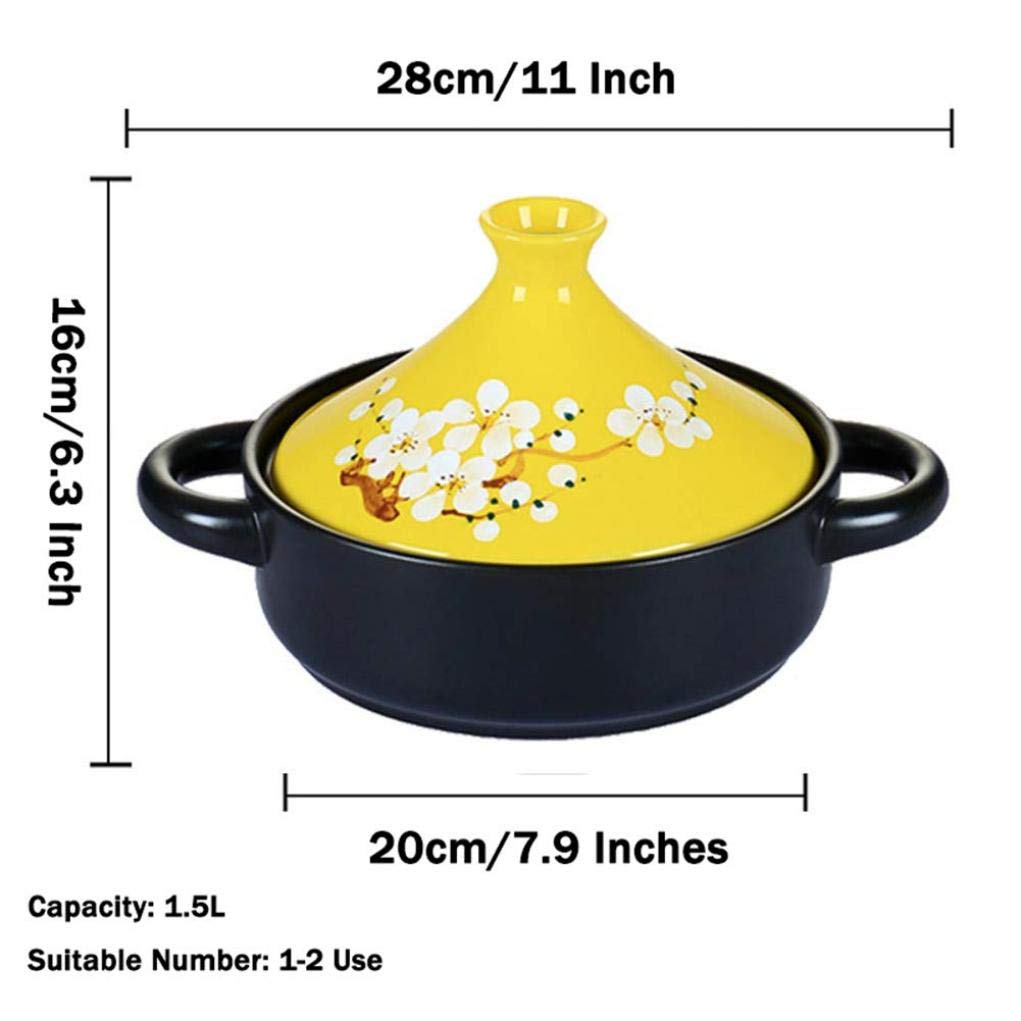 MYYINGBIN Yellow Hand Painted Moroccan Tagine Pot Ceramics Clay Casseroles Stewpot Slow Cooker Anti-Scalding Handle, 1.5L