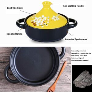 MYYINGBIN Yellow Hand Painted Moroccan Tagine Pot Ceramics Clay Casseroles Stewpot Slow Cooker Anti-Scalding Handle, 1.5L