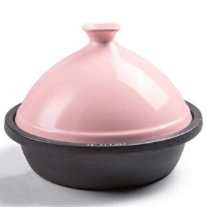 myyingbin 3 liters moroccan tagine pot cast iron base ceramic lid clay casserole suitable for 3-6 people, pink