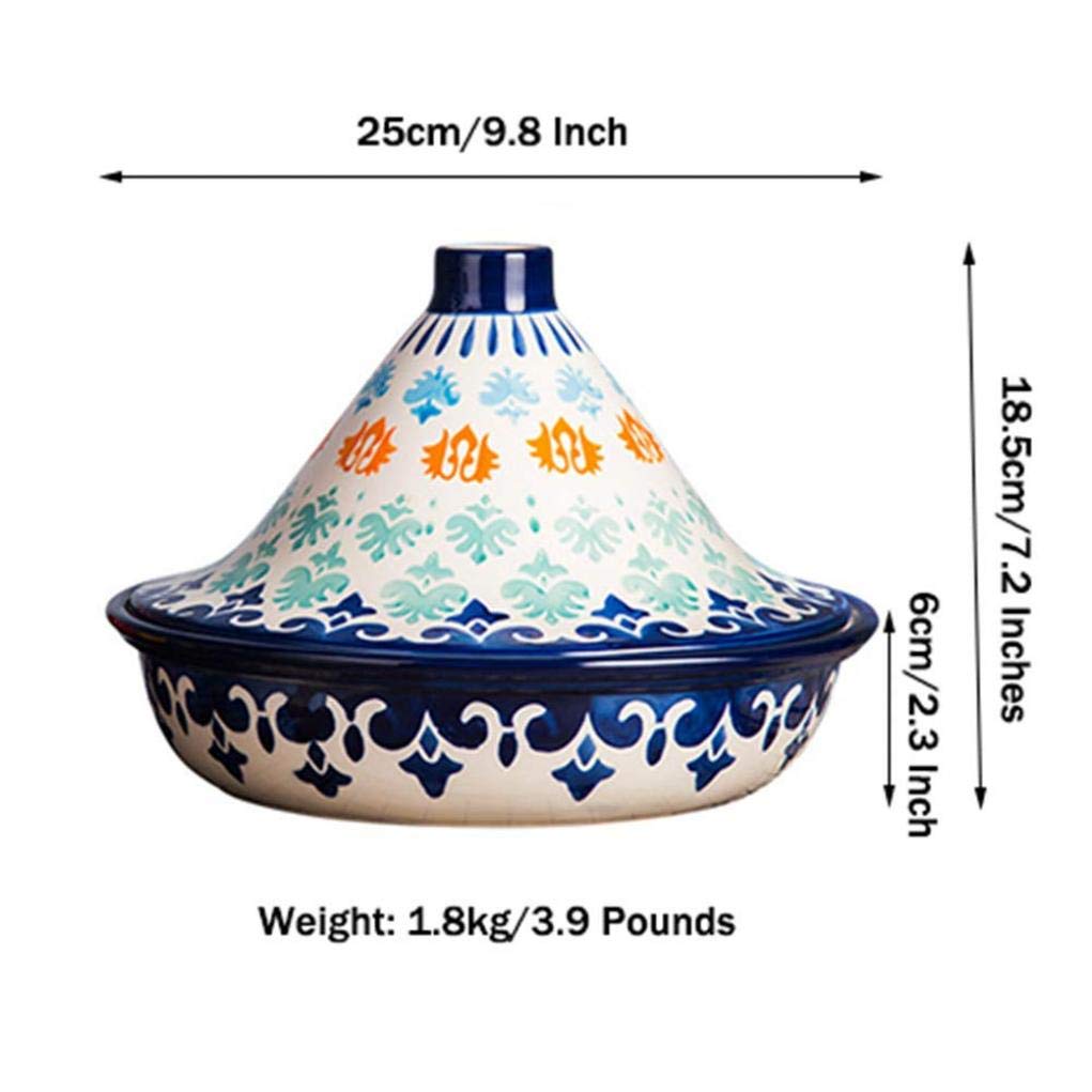 MYYINGBIN 10 Inches Moroccan Tagine with Ceramic Base and Cone-Shaped Lid Underglaze Craft Clay Enamel Stew Pot Healthy Slow Cooker, White