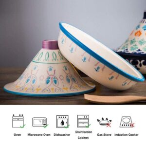 MYYINGBIN 10 Inches Moroccan Tagine with Ceramic Base and Cone-Shaped Lid Underglaze Craft Clay Enamel Stew Pot Healthy Slow Cooker, White