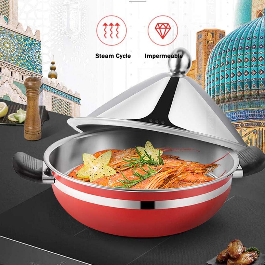 MYYINGBIN Moroccan Tagine Pot Stainless Steel Lid Anti-Scalding Handle High Temperature Resistance Applicable to Gas Induction Cooker