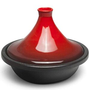 myyingbin 1.7 liters moroccan tagine lead free ceramic pot safe clay stew pot cast iron base suitable for 1-4 people, red