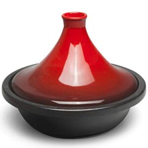 MYYINGBIN 1.7 Liters Moroccan Tagine Lead Free Ceramic Pot Safe Clay Stew Pot Cast Iron Base Suitable for 1-4 People, Red