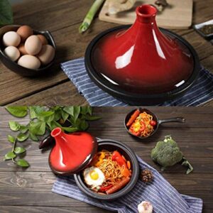 MYYINGBIN 1.7 Liters Moroccan Tagine Lead Free Ceramic Pot Safe Clay Stew Pot Cast Iron Base Suitable for 1-4 People, Red