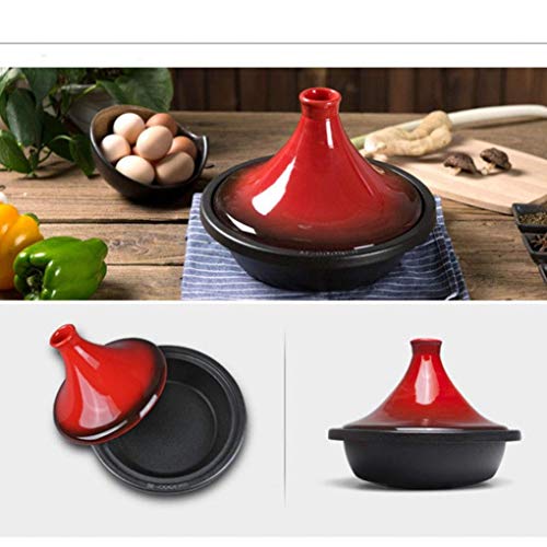 MYYINGBIN 1.7 Liters Moroccan Tagine Lead Free Ceramic Pot Safe Clay Stew Pot Cast Iron Base Suitable for 1-4 People, Red