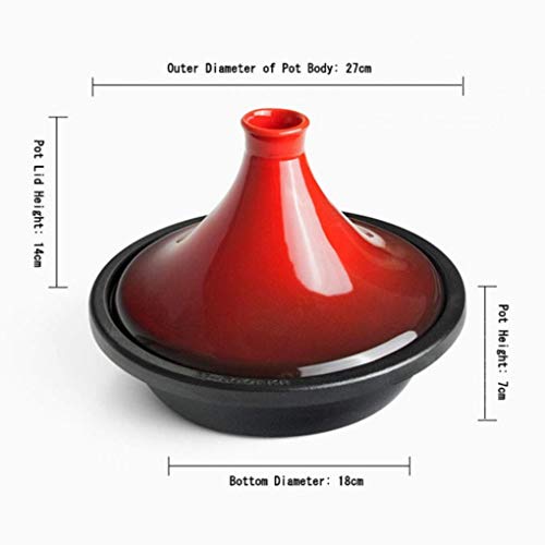 MYYINGBIN 1.7 Liters Moroccan Tagine Lead Free Ceramic Pot Safe Clay Stew Pot Cast Iron Base Suitable for 1-4 People, Red