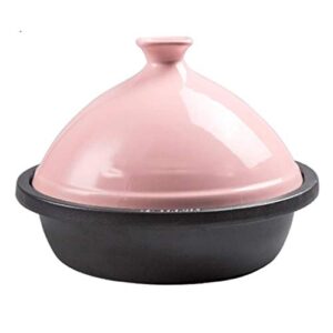 myyingbin 1.5liter micro pressure cooker tagine pot with cast iron base tapered lid ceramic casserole suitable for 1-3 people, pink
