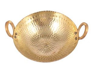 kitchen shopee brass kadhai for cooking/serving - 2500ml, 11 in gold