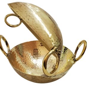 Pure Source India Heavy Duty Brass Kadhai, for Cooking Serving,(Brass Kadai 10 x 3.5 Inch)