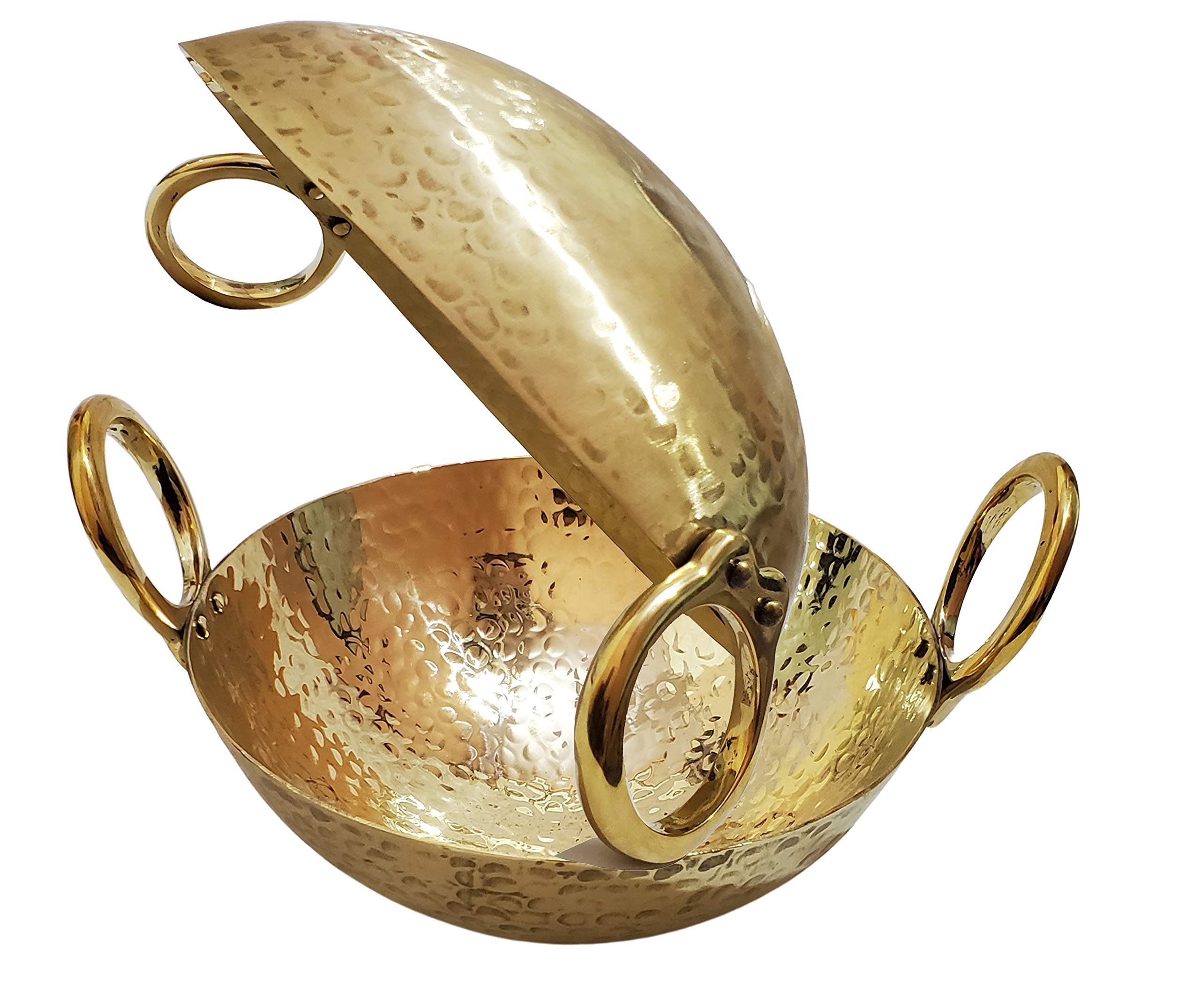 Pure Source India Heavy Duty Brass Kadhai, for Cooking Serving,(Brass Kadai 10 x 3.5 Inch)