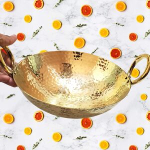 Pure Source India Heavy Duty Brass Kadhai, for Cooking Serving,(Brass Kadai 10 x 3.5 Inch)