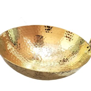 Pure Source India Heavy Duty Brass Kadhai, for Cooking Serving,(Brass Kadai 10 x 3.5 Inch)