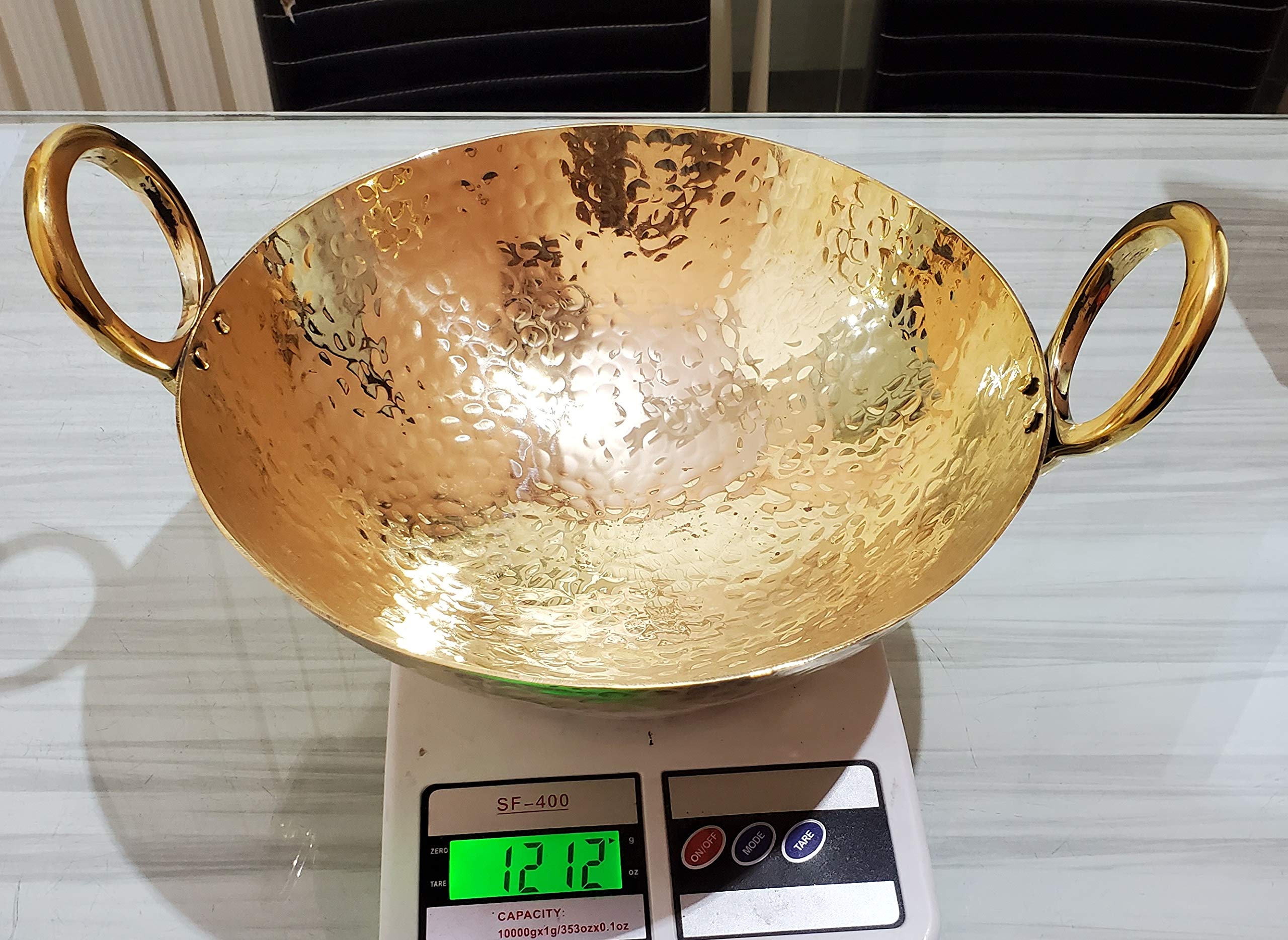 Pure Source India Heavy Duty Brass Kadhai, for Cooking Serving,(Brass Kadai 10 x 3.5 Inch)