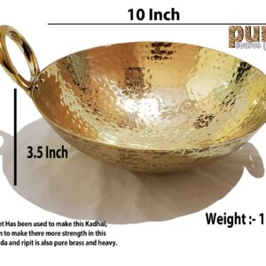 Pure Source India Heavy Duty Brass Kadhai, for Cooking Serving,(Brass Kadai 10 x 3.5 Inch)