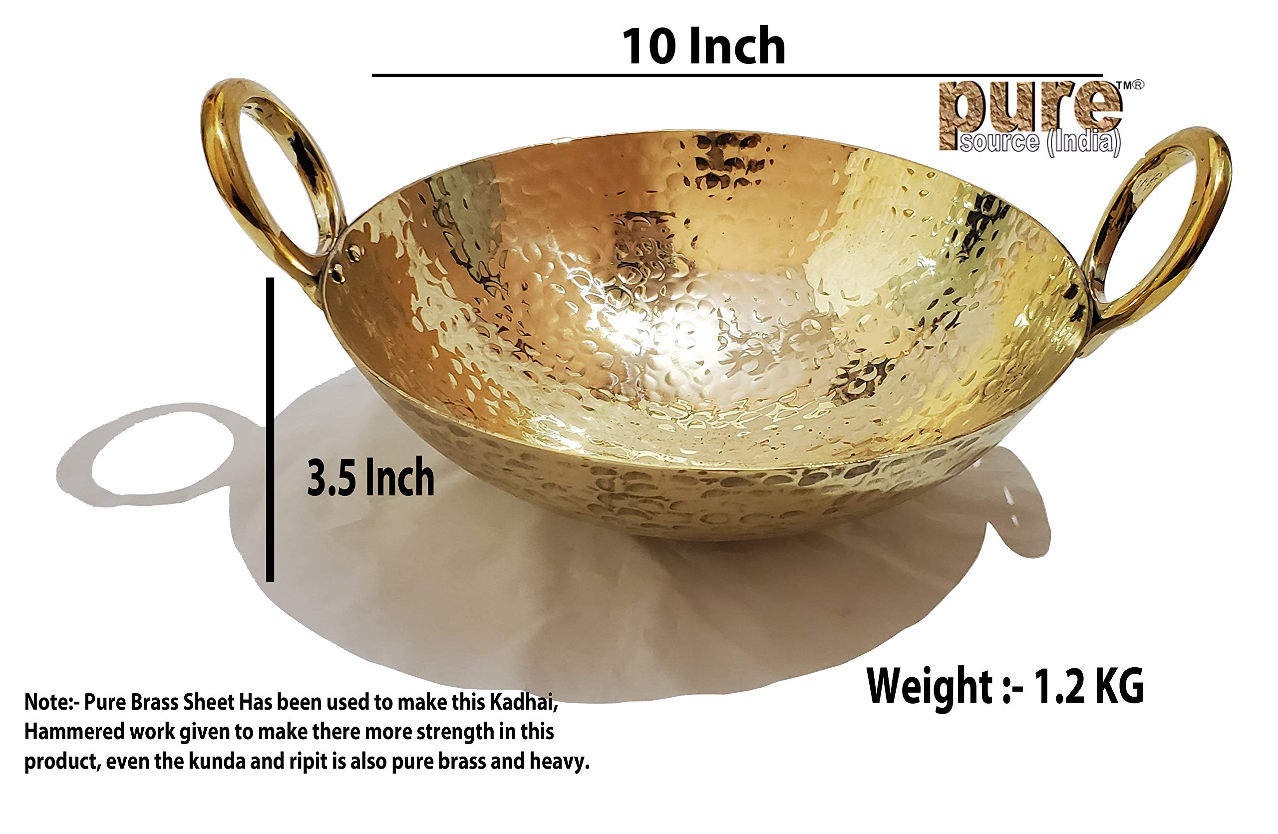 Pure Source India Heavy Duty Brass Kadhai, for Cooking Serving,(Brass Kadai 10 x 3.5 Inch)