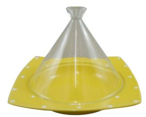 microwave dedicated dream tajin pot (corner) 7.9 inches (20 cm) glass lid, yellow dot id-21-22