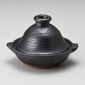 black glazed tajin pot no. 5 (banko pot), 6.9 x 6.1 x 4.7 inches (17.5 x 15.5 x 12 cm), 25.4 oz (750 g), tajin pot, can be heated with direct fire, restaurant, stylish, tableware, commercial use