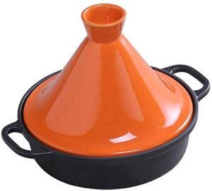 zyf casserole dish cast iron tagine pot 20cm, tajine cooking pot with enameled cast iron base and cone-shaped lid lead free stew casserole slow cooker,orange