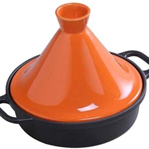 ZYF Casserole Dish Cast Iron Tagine Pot 20Cm, Tajine Cooking Pot with Enameled Cast Iron Base and Cone-Shaped Lid Lead Free Stew Casserole Slow Cooker,Orange