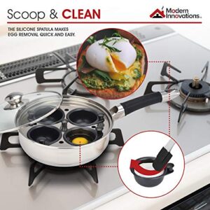 Modern Innovations Egg Poacher Pan for Perfect Poached Eggs, Nonstick Cups Poached Egg Maker Pan, Stainless Steel Easy Egg Cooker, Poaching Eggs Benedict Maker, Silicone Spatula