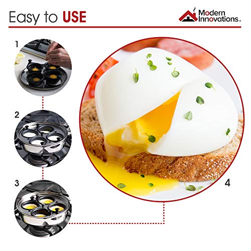 Modern Innovations Egg Poacher Pan for Perfect Poached Eggs, Nonstick Cups Poached Egg Maker Pan, Stainless Steel Easy Egg Cooker, Poaching Eggs Benedict Maker, Silicone Spatula