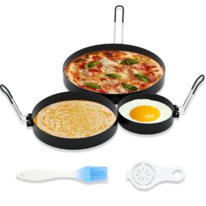 ameupin 8" omelet ring, 6" pancake ring, 3.5" egg ring for griddle frying eggs (upgrade large 3 pack stainless steel non stick round cooking rings molds with oil brush and egg separator)