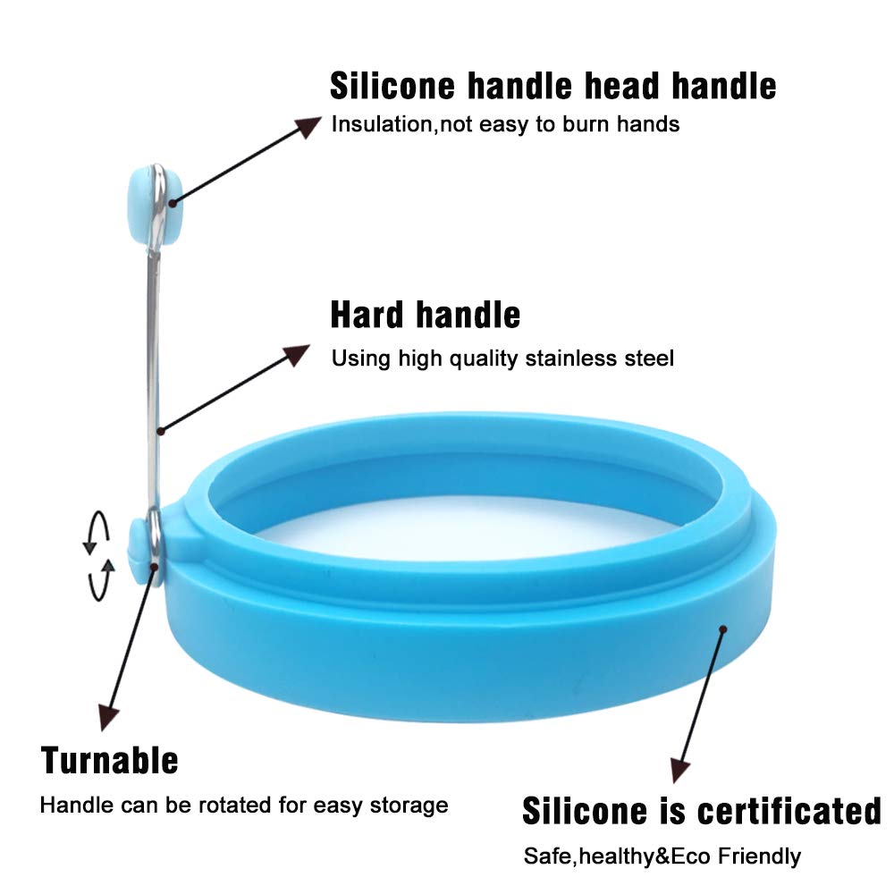 HengLiSam Silicone Egg Rings, 4 Inch Food Grade Egg Cooking Rings, Non Stick Fried Egg Ring Mold, Pancake Breakfast Sandwiches, Egg Mcmuffin Ring(Multicolor,4Pack)