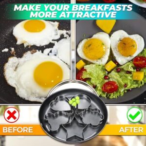 5Pcs Egg Rings for Frying Eggs - Pancake Mold Women's Day Breakfast Accessories Heart Ring Star Shaped Molds Mickey Mouse Mold Round Egg Mold - Stainless Steel Ring Molds for Cooking Egg Accessories