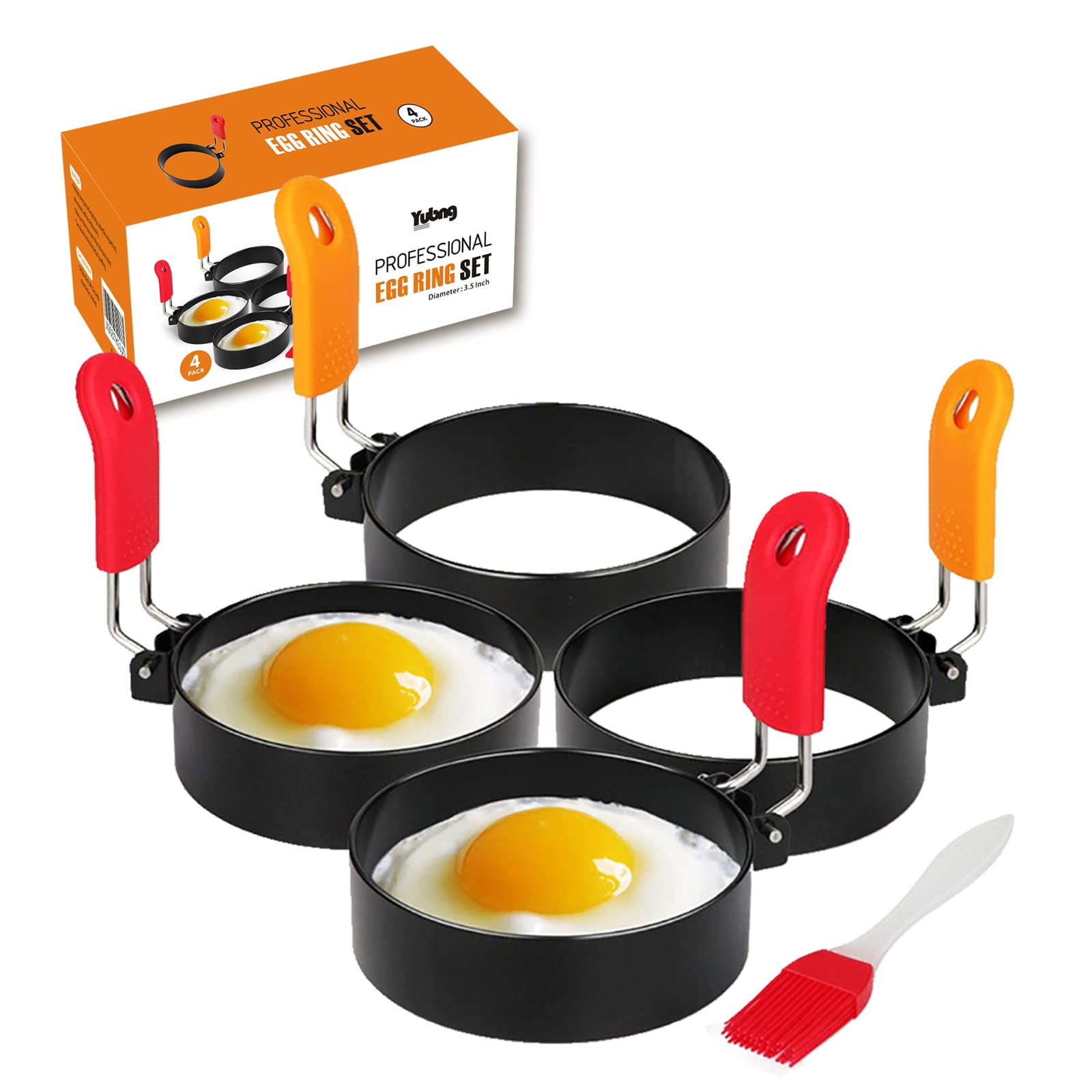 Yubng 3.5 inch Egg Rings for Frying Eggs ,4 Pack Non-Stick Egg Patty Maker, Pancake Mold for Indoor Camping Breakfast Sandwiches Egg Mcmuffins  (4 pack, 3.5inch)