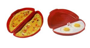 dependable industries inc. essentials microwaveable microwave omelet pan and 2 cavity egg poacher set bpa free plastic quick egg maker