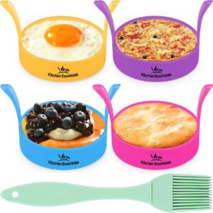 silicone egg rings, premium nonstick multicolored cooking ring molds for eggs, pancakes, mcmuffin breakfast sandwiches, english muffins, crumpets, and more (4-pack)