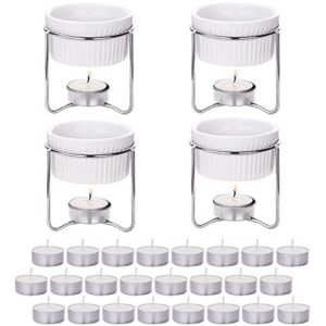 hiware 4 pieces ceramic butter warmers with 24 pieces tealight candles set for seafood, fondue - dishwasher safe