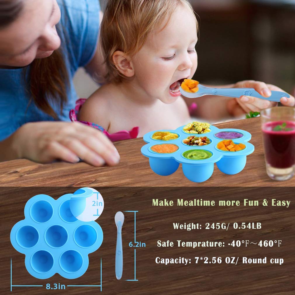 ROTTAY Silicone Egg Bites Molds and Steamer Rack Trivet with Heat Resistant Handles Fit Instant Pot Accessories, 7pcs set for 6qt 8qt Electric Pressure Cooker With 2 Spoons and Silicone spatula