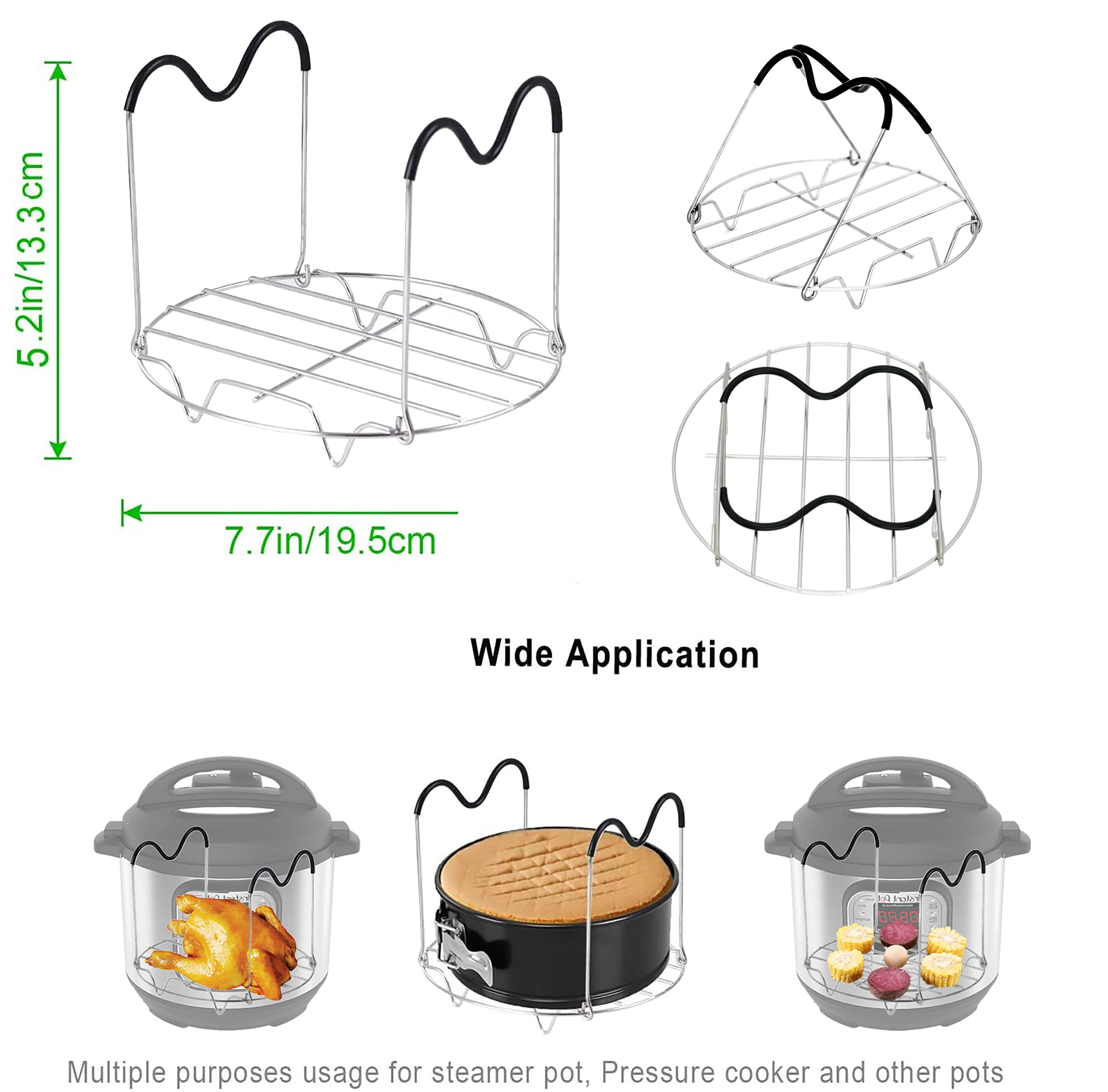 ROTTAY Silicone Egg Bites Molds and Steamer Rack Trivet with Heat Resistant Handles Fit Instant Pot Accessories, 7pcs set for 6qt 8qt Electric Pressure Cooker With 2 Spoons and Silicone spatula