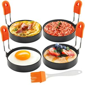 highly rated egg rings 3.5 inches 4 pcs frying egg molds round egg circles, anti-scald nonstick leakproof egg mould with oil brush circular egg shaper