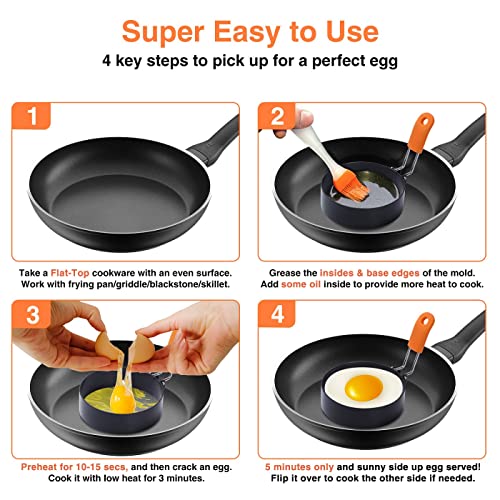 Highly Rated Egg Rings 3.5 Inches 4 PCS Frying Egg Molds Round Egg Circles, Anti-scald Nonstick Leakproof Egg Mould with Oil Brush Circular Egg Shaper