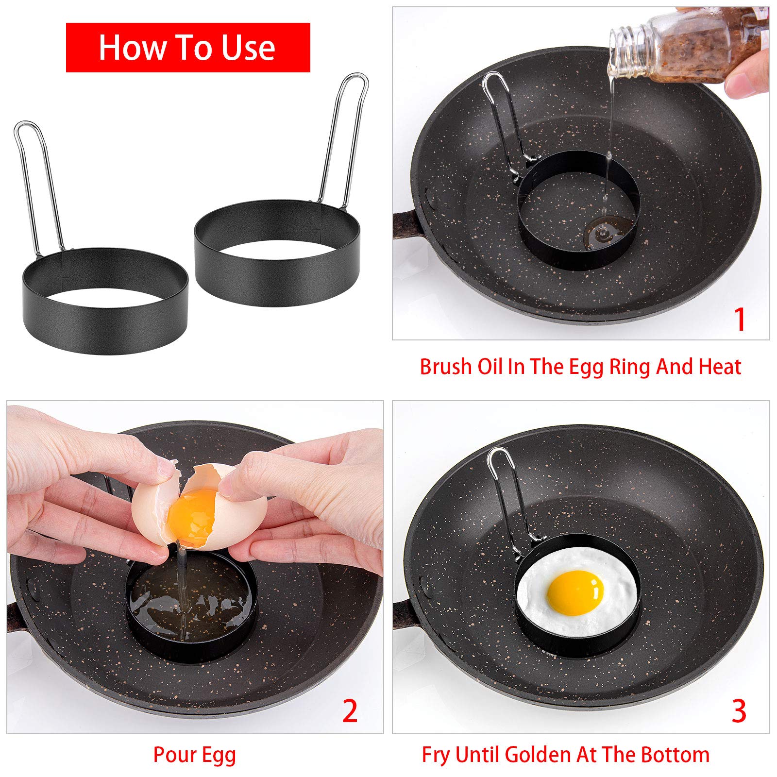 6 Pack Egg Ring, Stainless Steel Round Egg Cooking Rings Non-Stick Frying Egg Maker Molds